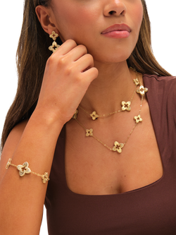 Jon Richard Textured Crystal Clover Long Necklace, Gold - view 2, Gold