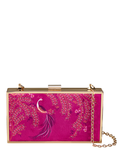 Sara Miller Elegant Bird Velvet Clutch Bag, Pink/Multi, Pink/Multi