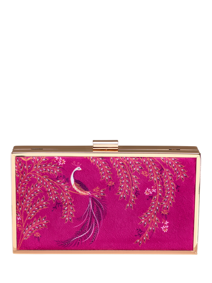 Sara Miller Elegant Bird Velvet Clutch Bag, Pink/Multi - view 2, Pink/Multi