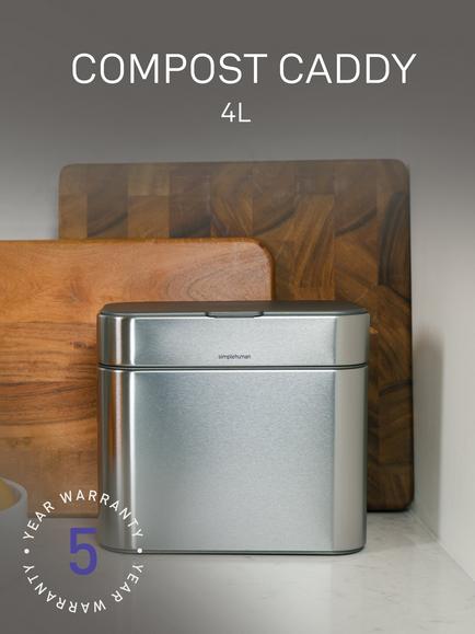Simplehuman Compost Caddy, Stainless Steel, 4L - view 2, Stainless Steel