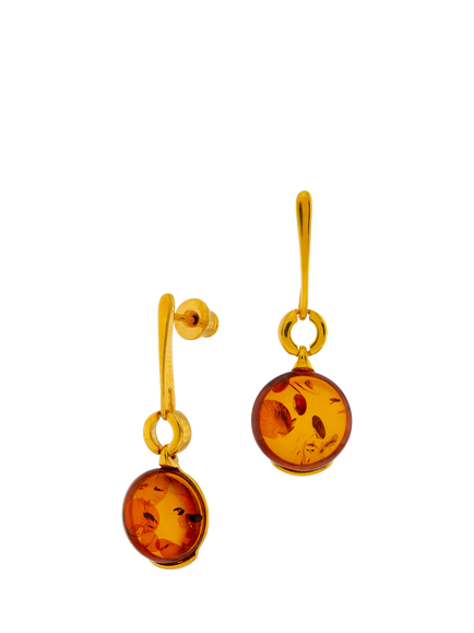 Be-Jewelled Baltic Natural Amber Drop Stud Earrings, Gold/Cognac, Gold/Cognac