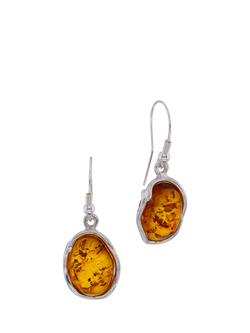 Be-Jewelled Baltic Natural Amber Drop Earrings, Silver/Cognac, Silver/Cognac