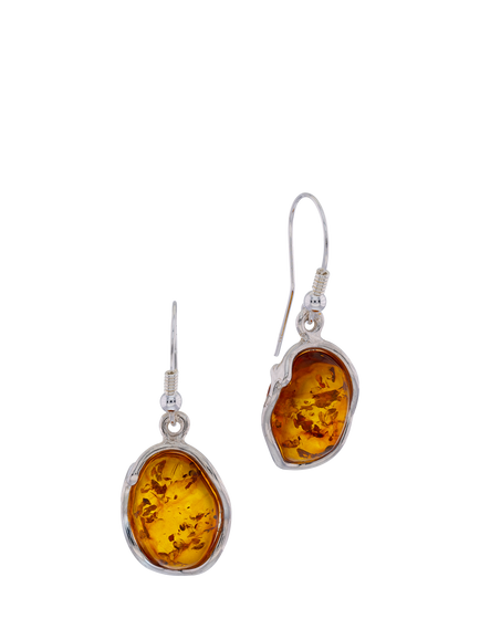 Be-Jewelled Baltic Natural Amber Drop Earrings, Silver/Cognac, Silver/Cognac