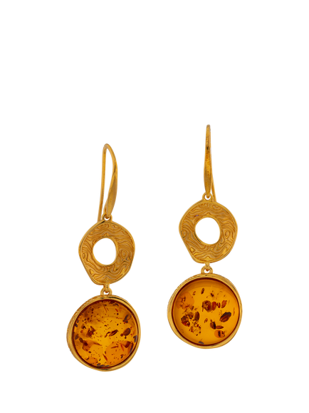 Be-Jewelled Baltic Natural Amber Drop Earrings, Gold/Cognac, Gold/Cognac