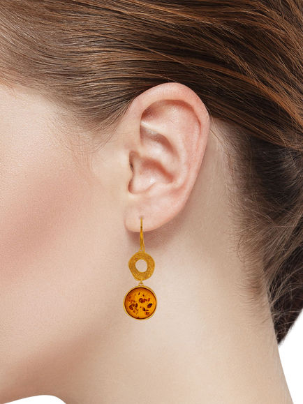 Be-Jewelled Baltic Natural Amber Drop Earrings, Gold/Cognac - view 2, Gold/Cognac