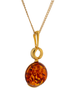 Be-Jewelled Baltic Cognac Amber Pendant Necklace, Gold/Cognac, Gold/Cognac