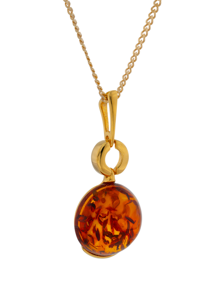 Be-Jewelled Baltic Cognac Amber Pendant Necklace, Gold/Cognac, Gold/Cognac