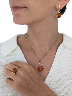 Be-Jewelled Baltic Cognac Amber Pendant Necklace, Gold/Cognac - view 2, Gold/Cognac