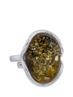Be-Jewelled Baltic Green Amber Oval Ring, Silver/Green, N, Silver/Green