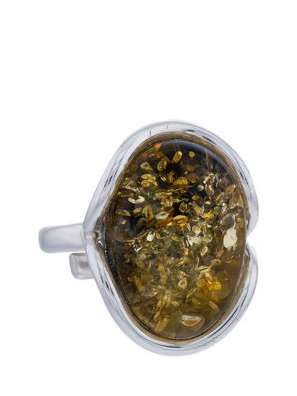Be-Jewelled Baltic Green Amber Oval Ring, Silver/Green, N, Silver/Green