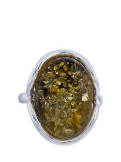 Be-Jewelled Baltic Green Amber Oval Ring, Silver/Green, N - view 2, Silver/Green
