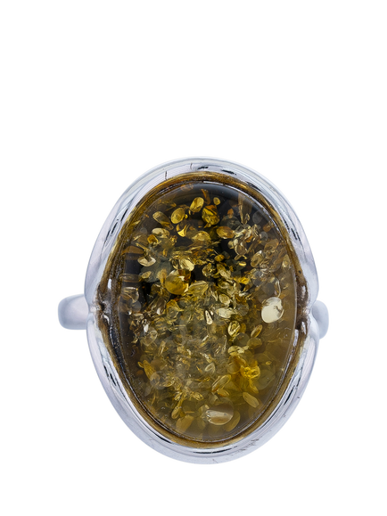 Be-Jewelled Baltic Green Amber Oval Ring, Silver/Green, N - view 2, Silver/Green