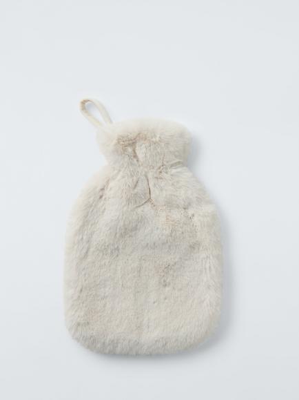 John Lewis Faux Fur Hot Water Bottle, White