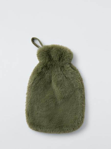 John Lewis Faux Fur Hot Water Bottle, Green Mid