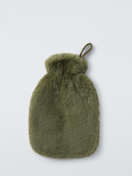 John Lewis Faux Fur Hot Water Bottle - view 2, Green Mid