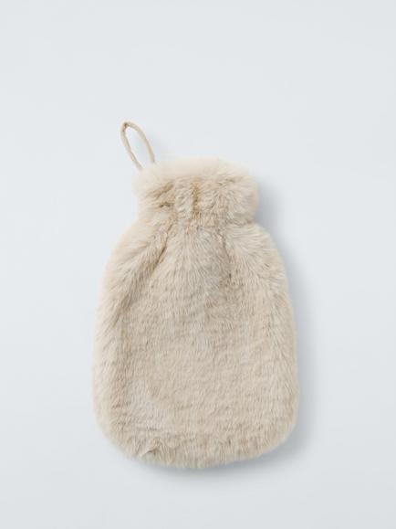 John Lewis Faux Fur Hot Water Bottle, Natural Beige