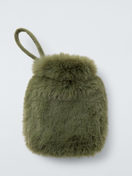 John Lewis Faux Fur Mini Hot Water Bottle, Green
