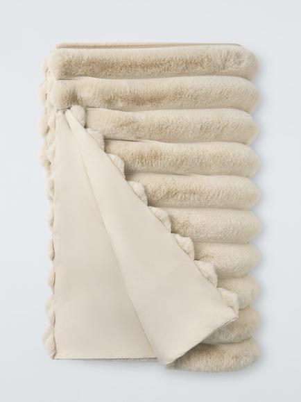 John Lewis Ribbed Faux Fur Throw, Natural, Natural Beige