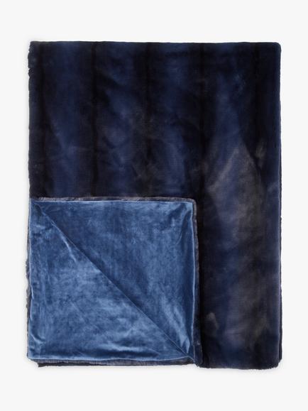 John Lewis Striped Faux Fur Throw, Navy, Blue Navy