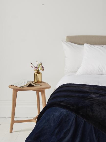 John Lewis Striped Faux Fur Throw, Navy - view 2, Blue Navy
