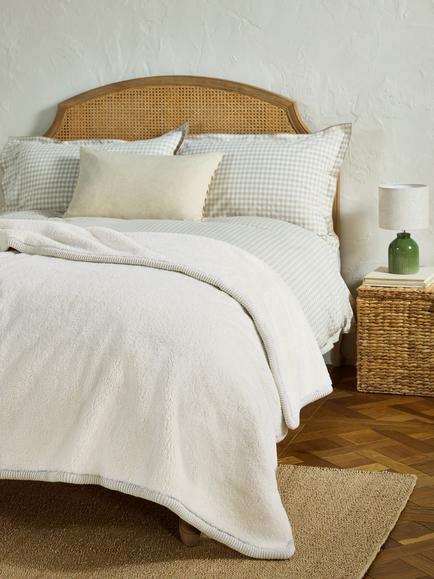 John Lewis Teddy Fleece Throw - view 2, White