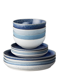 Denby Studio Blue Stoneware Dinnerware Set, 12 Piece, Blue