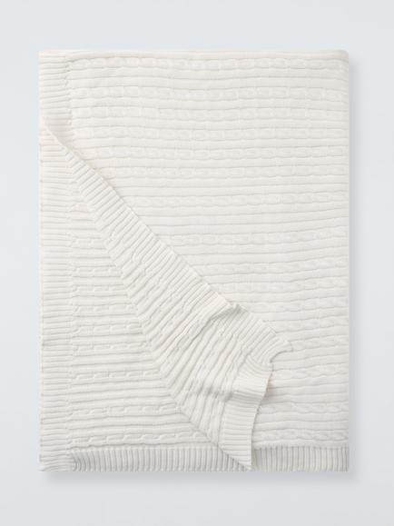 John Lewis Cable Knit Organic Cotton Throw, Ivory