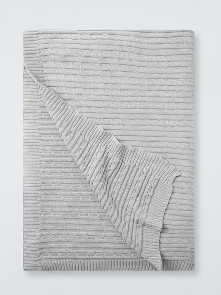 John Lewis Cable Knit Organic Cotton Throw, Ice Grey