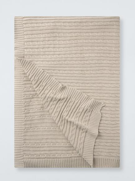 John Lewis Cable Knit Organic Cotton Throw, Natural