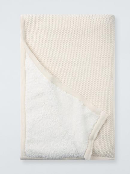 John Lewis Cable Knit Sherpa Fleece Throw, Ivory