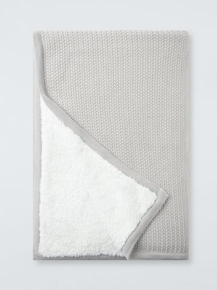 John Lewis Cable Knit Sherpa Fleece Throw, Ice Grey