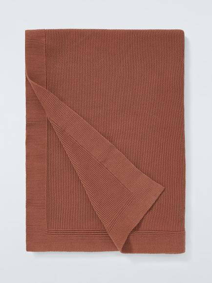 John Lewis Rye Plain Knit Throw, Auburn