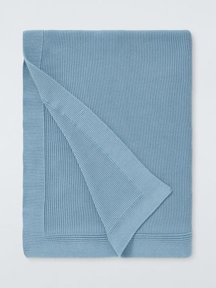 John Lewis Rye Plain Knit Throw, Soft Blue