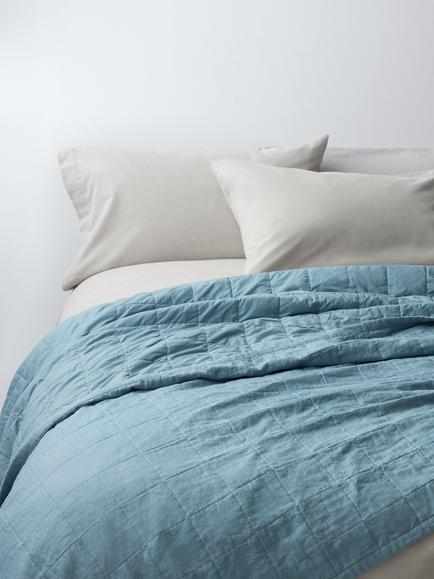 John Lewis Linen Blend Quilted Bedspread, Nordic Blue