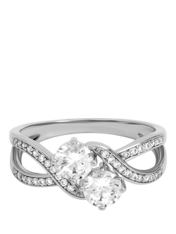 Jon Richard Cubic Zirconia Double Stone Ring, Silver, M 1/2, Silver