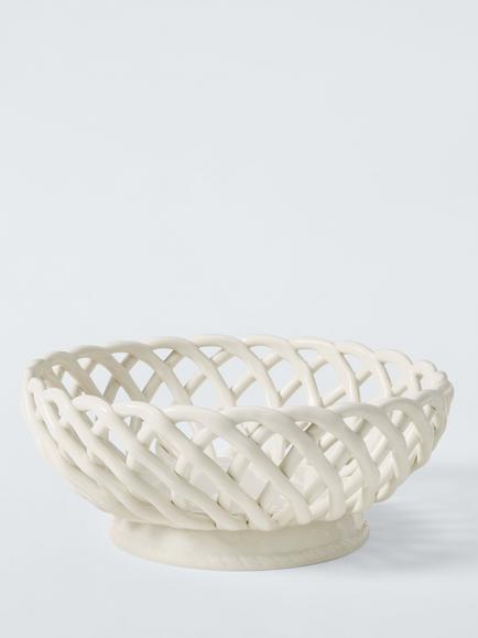 John Lewis Heritage Woven Basket Stoneware Footed Bowl, 25cm, Natural, Natural