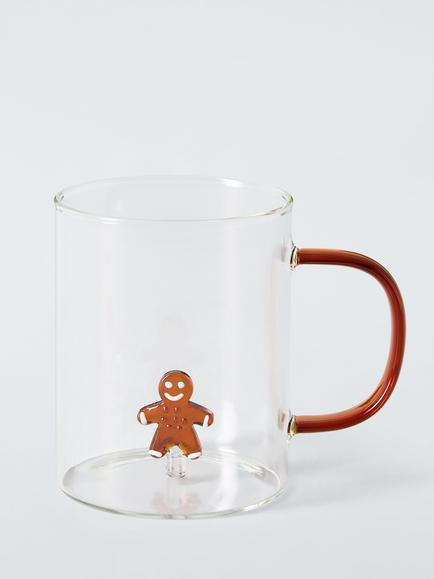 John Lewis Gingerbread Glass Mug, 375ml, Clear, Clear