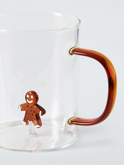 John Lewis Gingerbread Glass Mug, 375ml, Clear - view 2, Clear