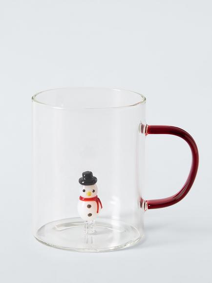 John Lewis Snowman Glass Mug, 375ml, Clear, Clear