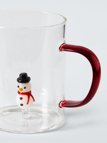 John Lewis Snowman Glass Mug, 375ml, Clear - view 2, Clear
