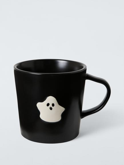 John Lewis Halloween Ghost Icon Stoneware Mug, 350ml, Black, White