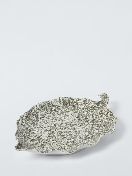John Lewis Leaf Speckle Stoneware Dish, 37cm, Green, Multi