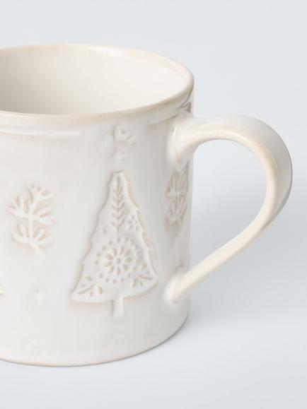 John Lewis Heartland Debossed Christmas Tree Stoneware Mug, 300ml, White - view 2, White