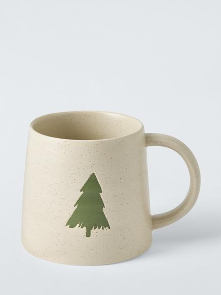 John Lewis Heartland Christmas Tree Speckle Glaze Stoneware Mug, 450ml, Natural, Natural