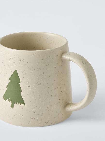 John Lewis Heartland Christmas Tree Speckle Glaze Stoneware Mug, 450ml, Natural - view 2, Natural