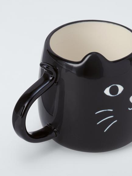John Lewis Cat Fine China Mug, 310ml, Black - view 2, Black