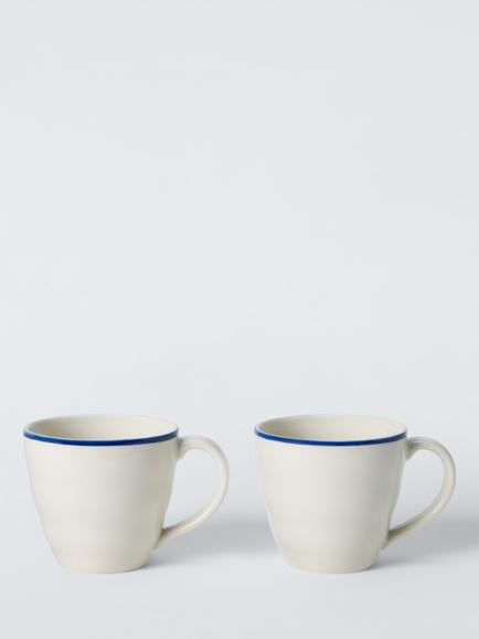 John Lewis Harbour Stoneware Mug, Set of 2, 340ml, Cream/Blue, White