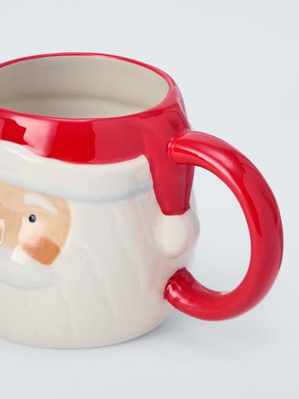 John Lewis Father Christmas Stoneware Mug, 500ml, White/Red - view 2, Multi