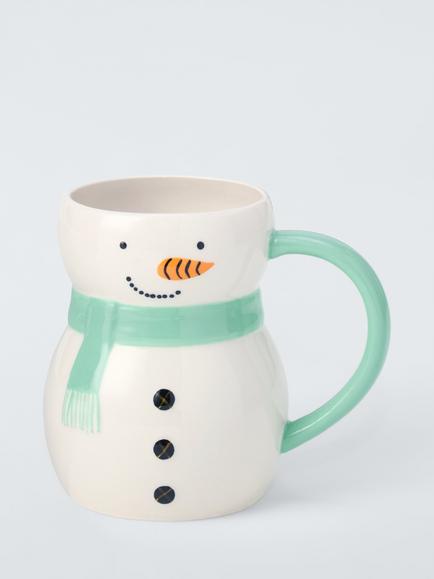 John Lewis Snowman Stoneware Mug, 480ml, White/Green, Multi