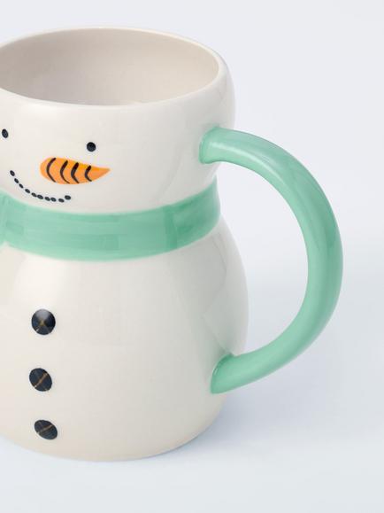 John Lewis Snowman Stoneware Mug, 480ml, White/Green - view 2, Multi